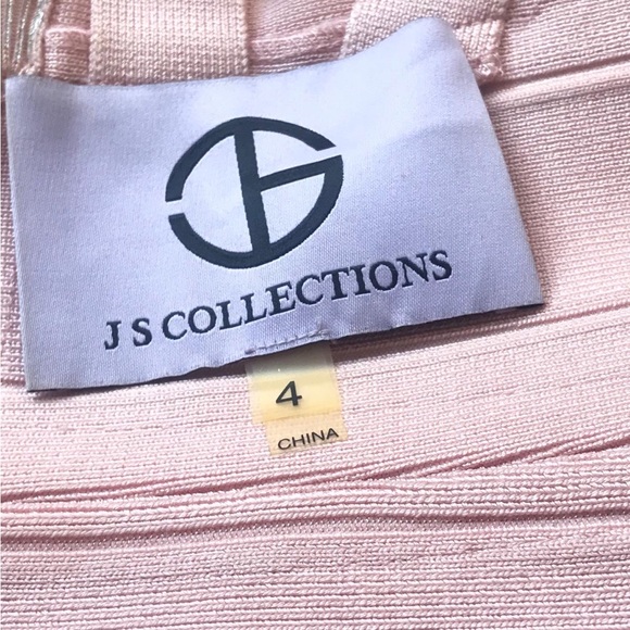 JS Collections pink & silver bodycon midi dress with zipper in sz 4. Stretchy - Picture 11 of 13